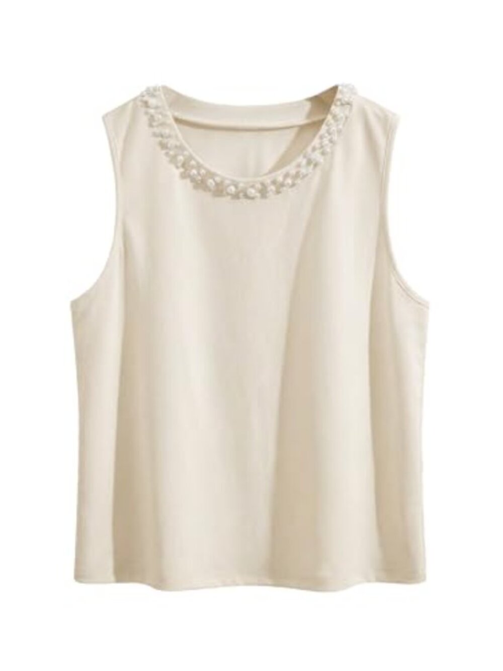 Pearl Beaded Tank Top Sleeveless Crew Neck Dressy Business Casual